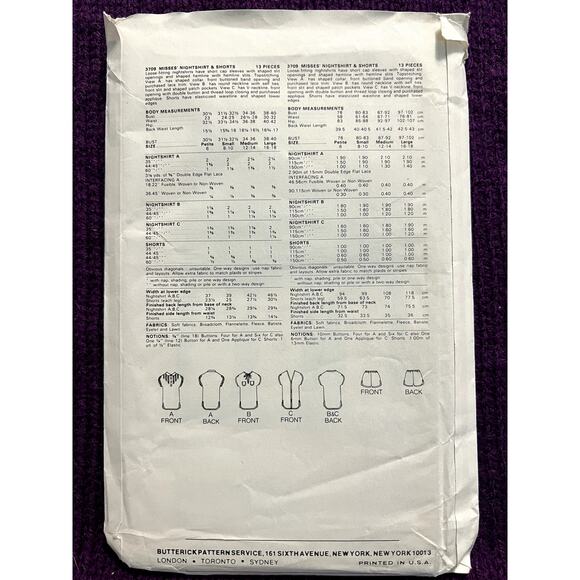 Butterick Sewing pattern 3709 womens pajamas top shorts night shirt size M - Picture 3 of 6